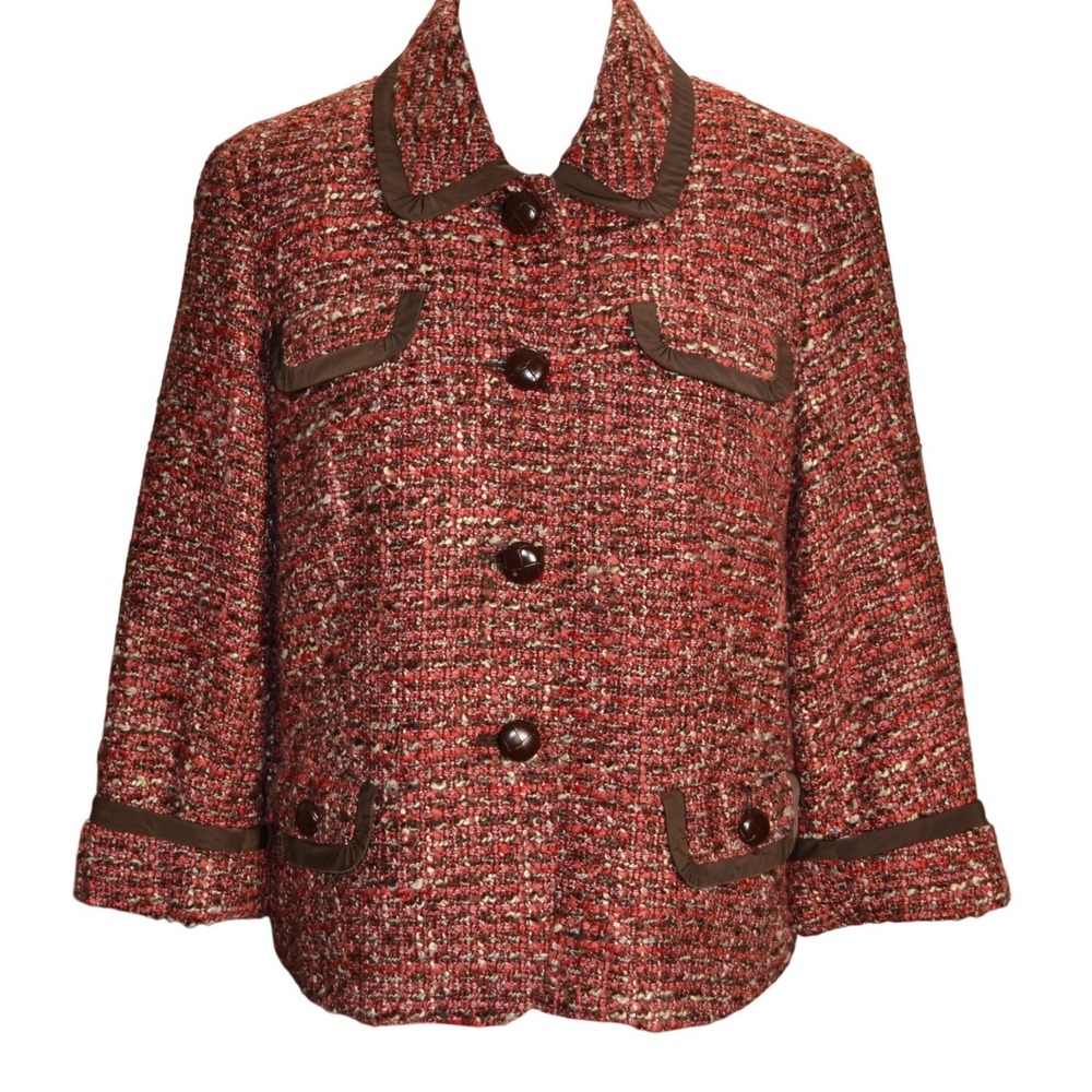Talbots Retro Work Winter Red Metallic Tweed‎ Button Front Blazer Jacket Office